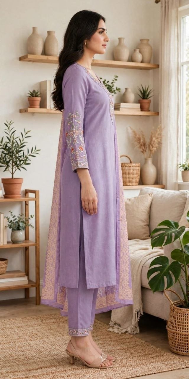Vf 54 Rayon Slub With Embroidery Work Kurti With Bottom Dupatta